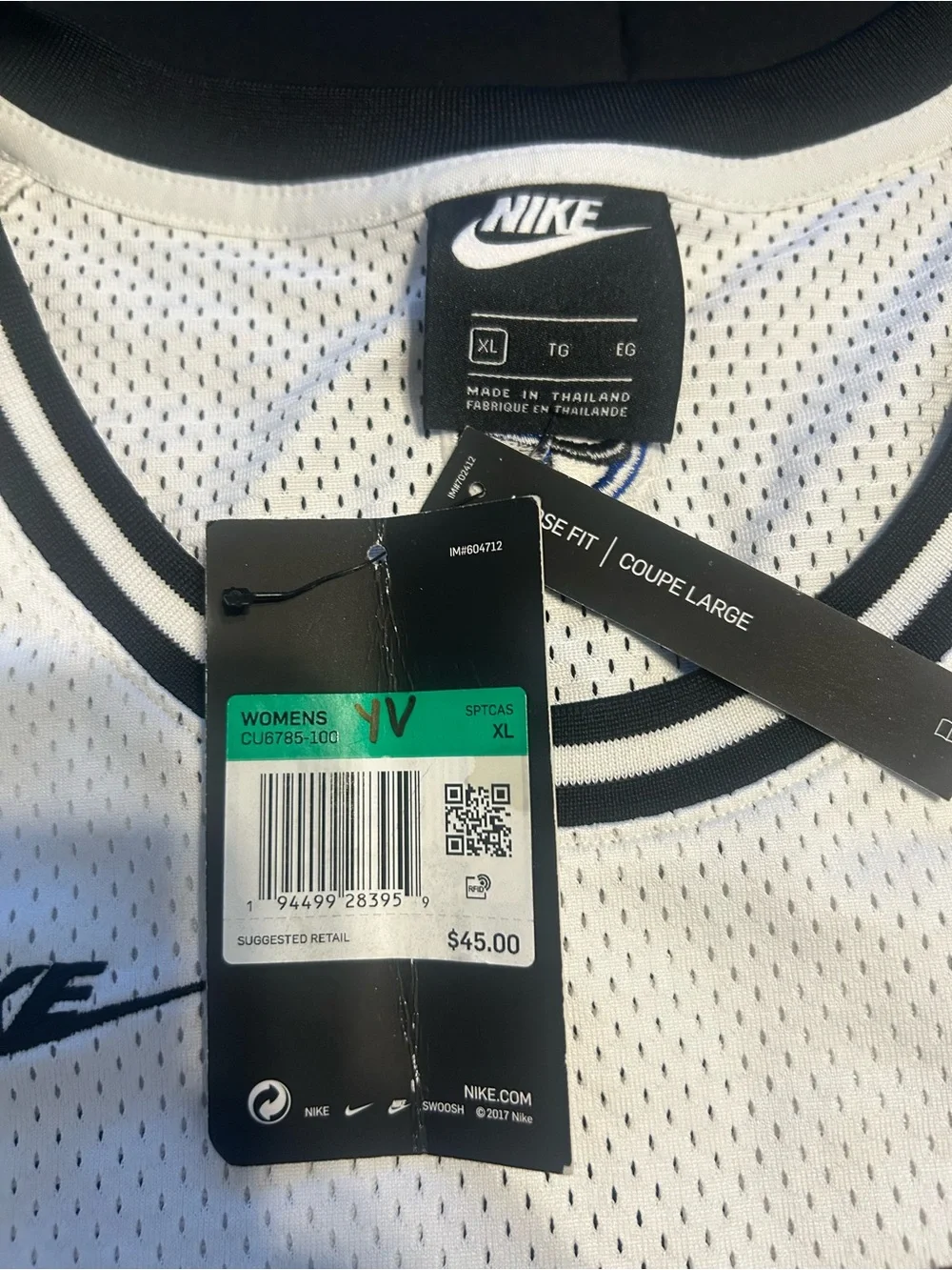 Nike White and Black Mesh Basketball Jersey Tank